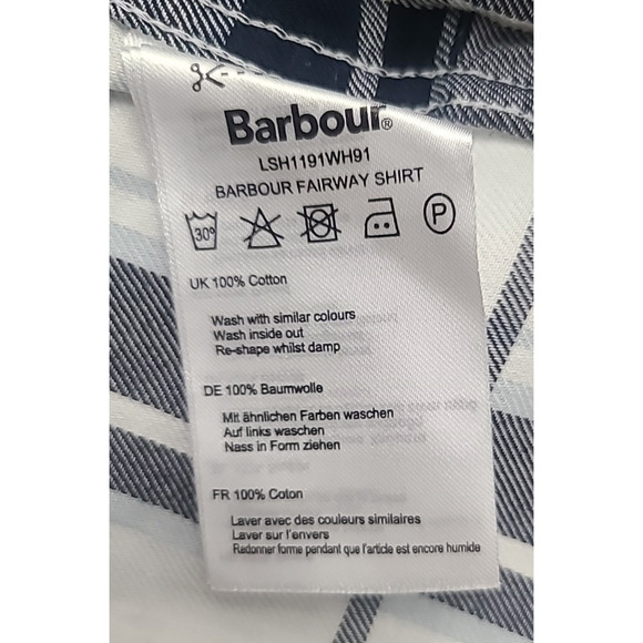 Barbour Fairway Shirt Tunic Women's 12 Blue Black White Plaid Pockets Button Up - Picture 8 of 8
